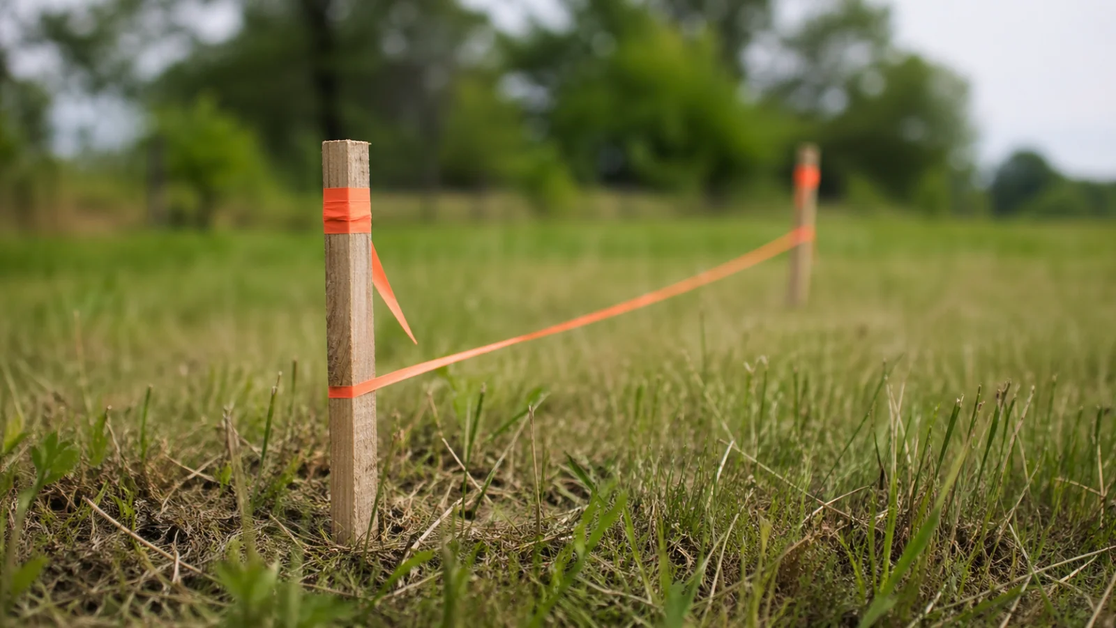 Grundstücksgrenzen mit Vermessungspflöcken - Baulast