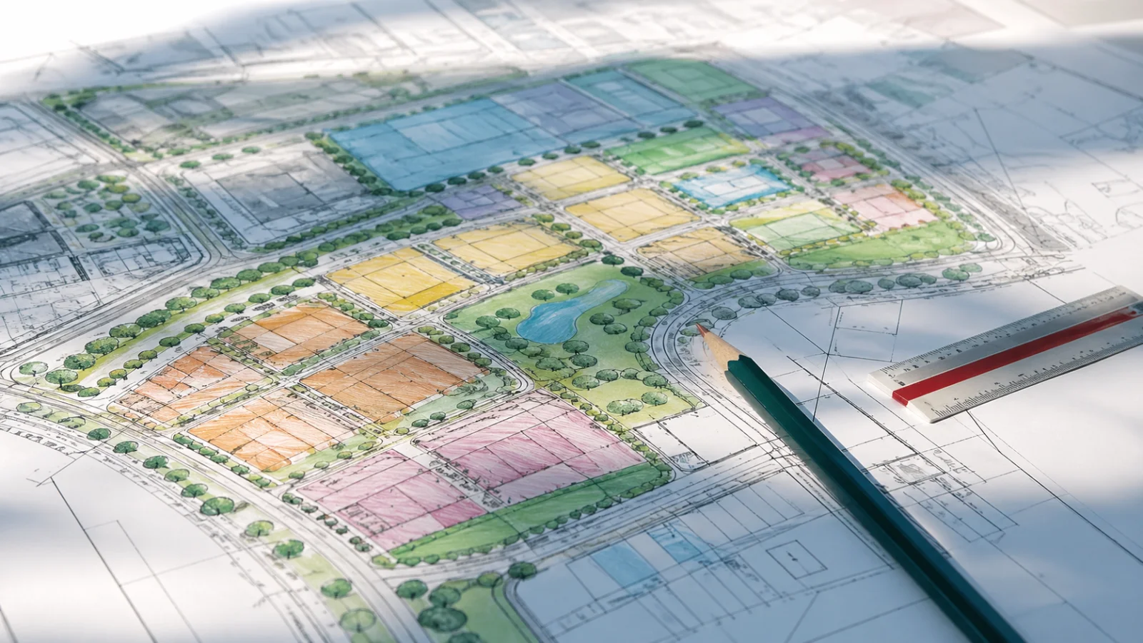 Bauplan-Detailausschnitt mit Maßangaben - Bebauungsplan