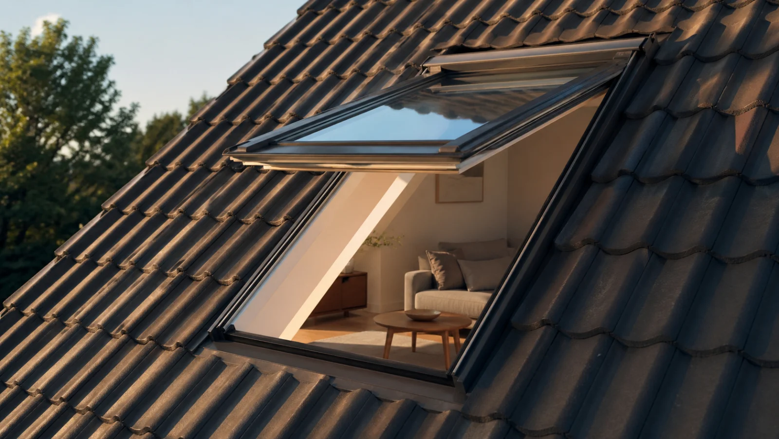 Dachfenster im Schlafzimmer mit Holz-Sparren - Dachfenster Hausbau