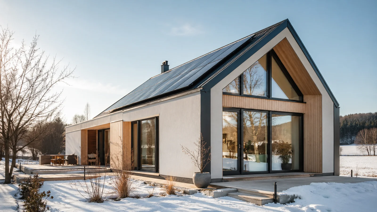 Modernes Niedrigenergiehaus mit Wärmedämmung - Effizienzhaus 40
