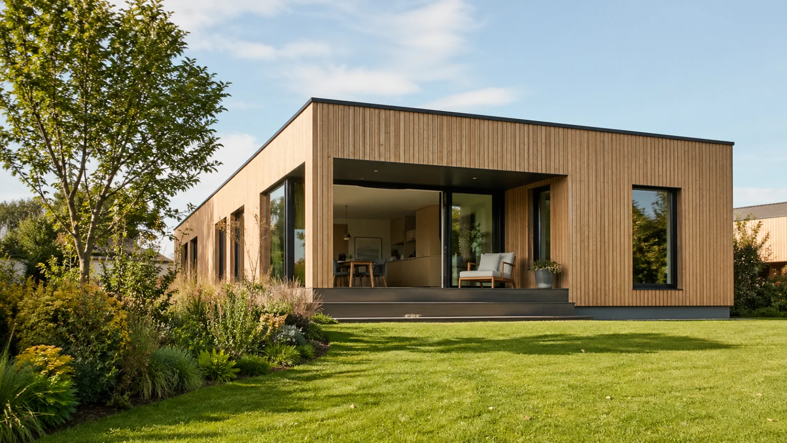 Fertighaus mit moderner Holzfassade