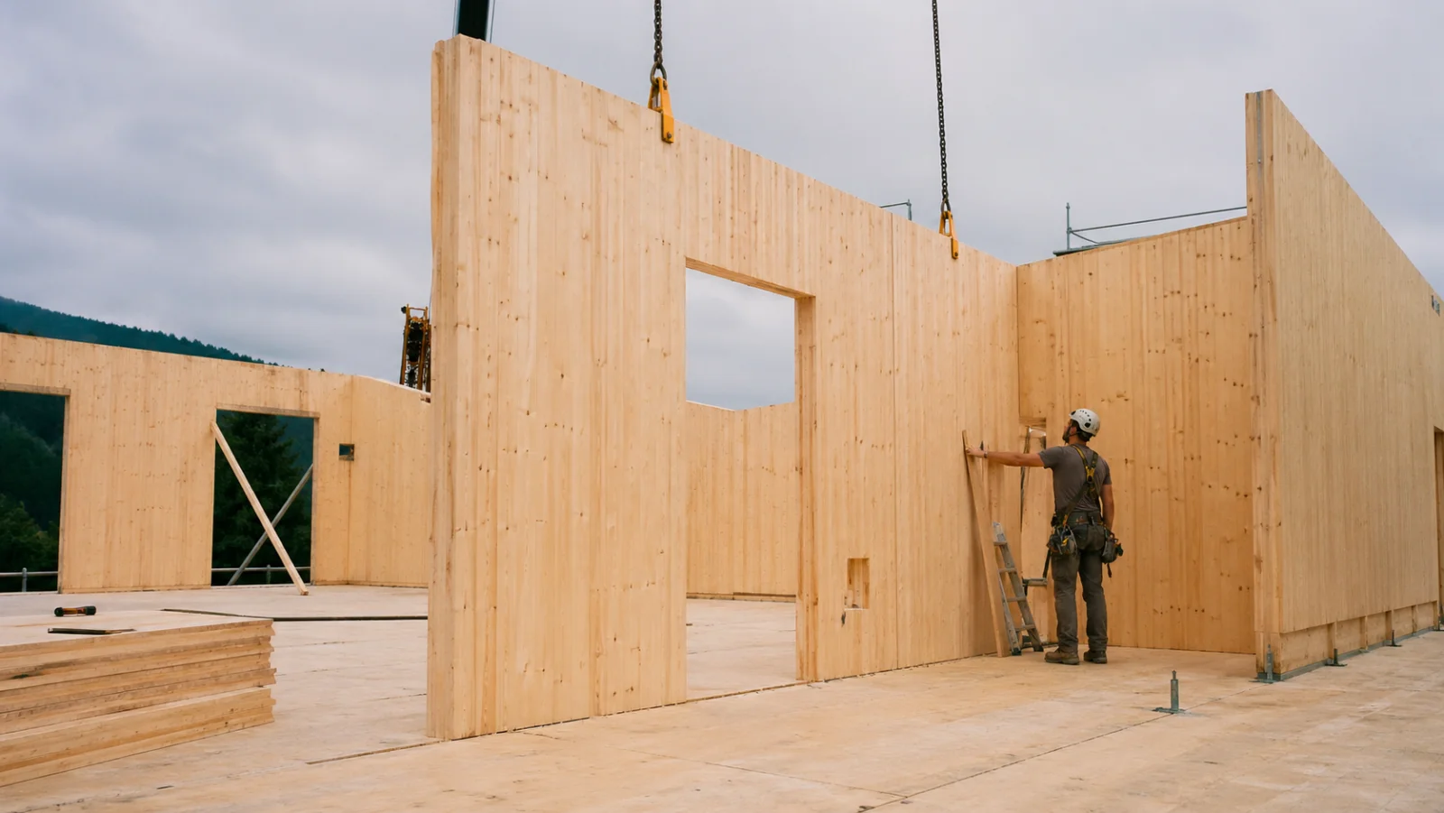 Holzrahmenbau-Konstruktion mit sichtbaren Stielen
