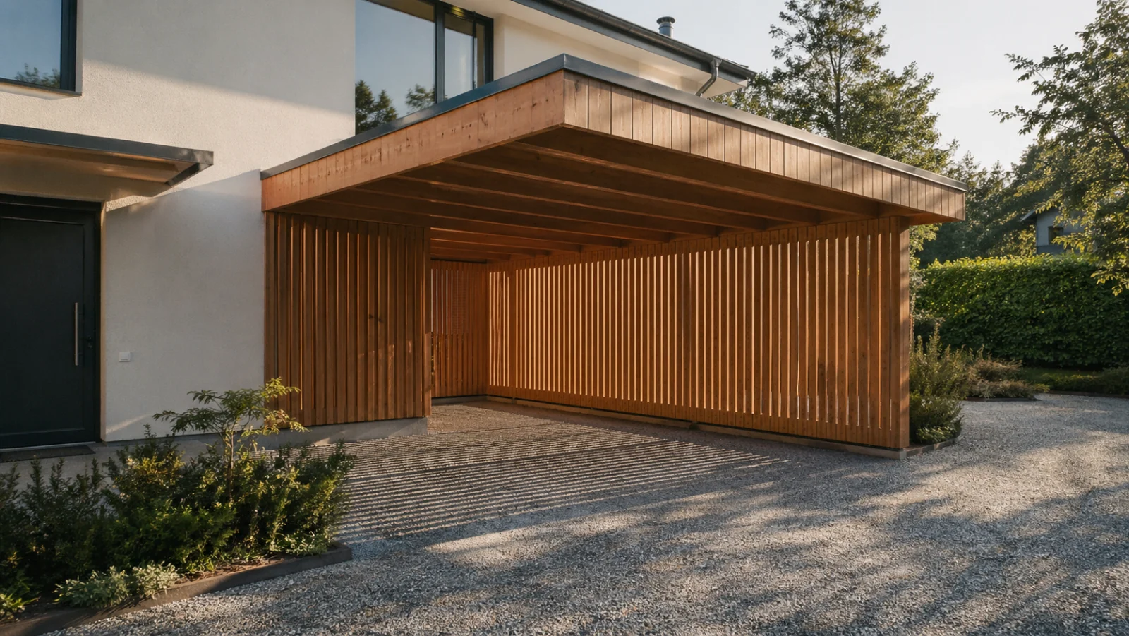 Carport aus Holz im Garten