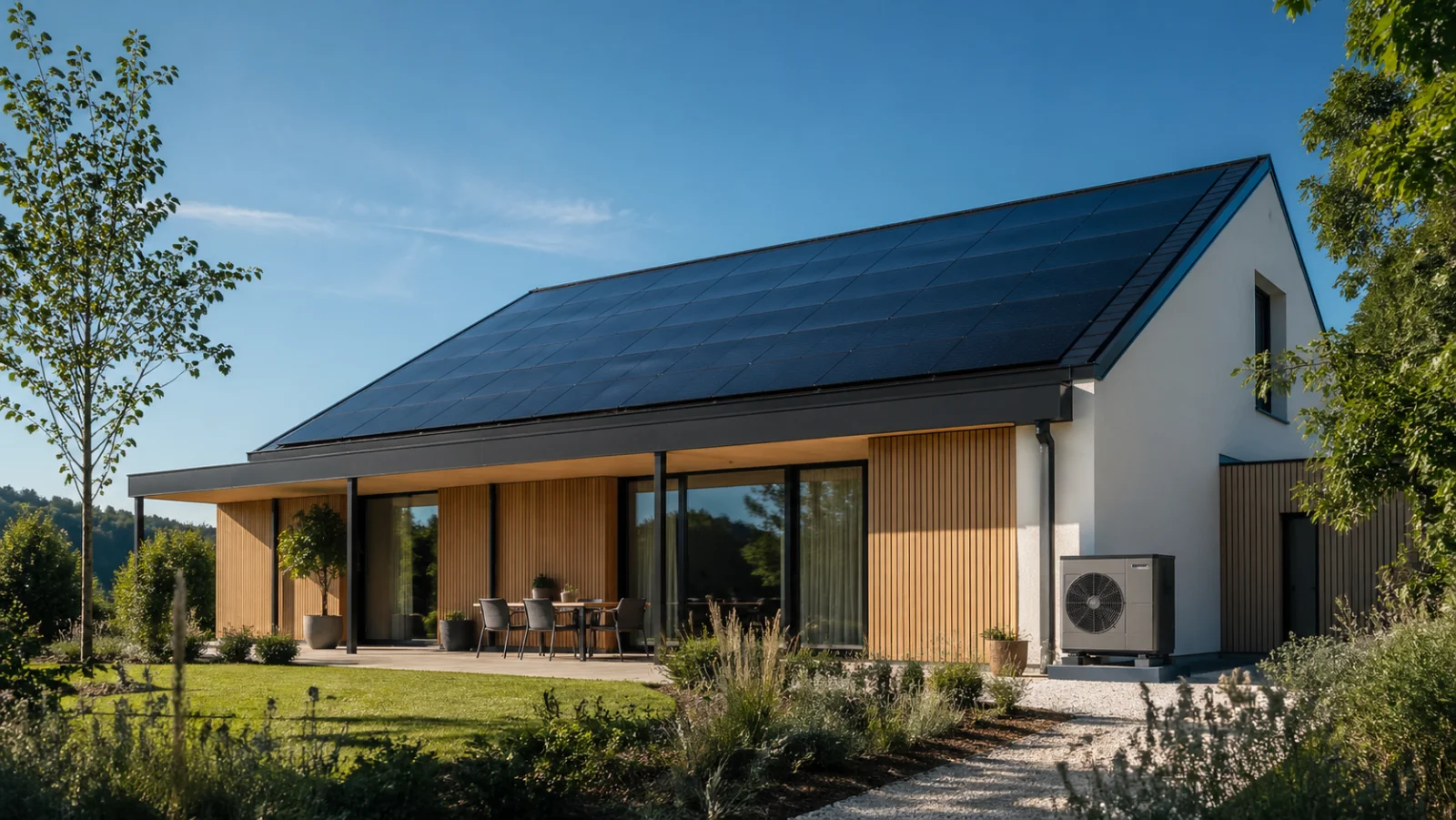 Modernes nachhaltiges Haus mit Solardach - Klimafreundlicher Neubau