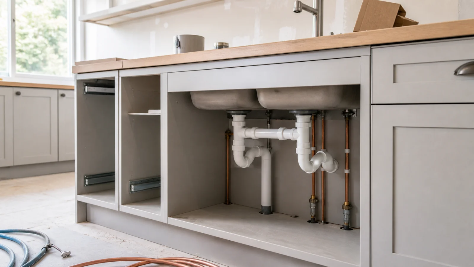 Moderne Kueche mit verschiedenen Anschluessen - Küche-Anschlüsse Hausbau