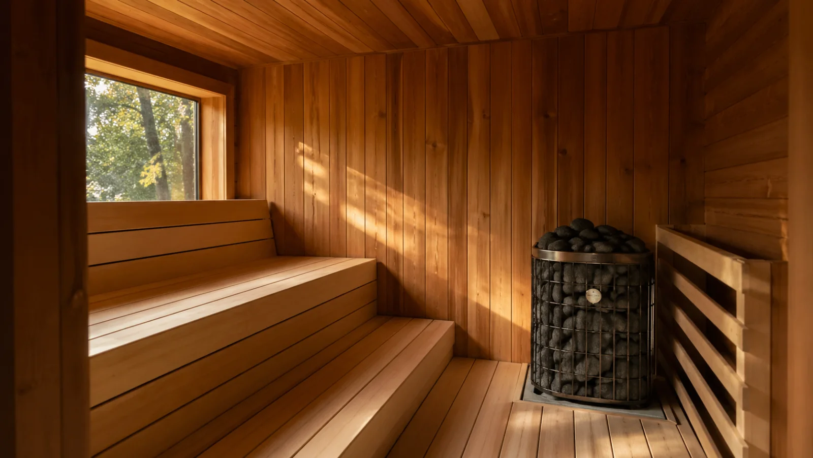Heimsauna mit Hemlock-Holz und Saunaofen - Sauna im Haus