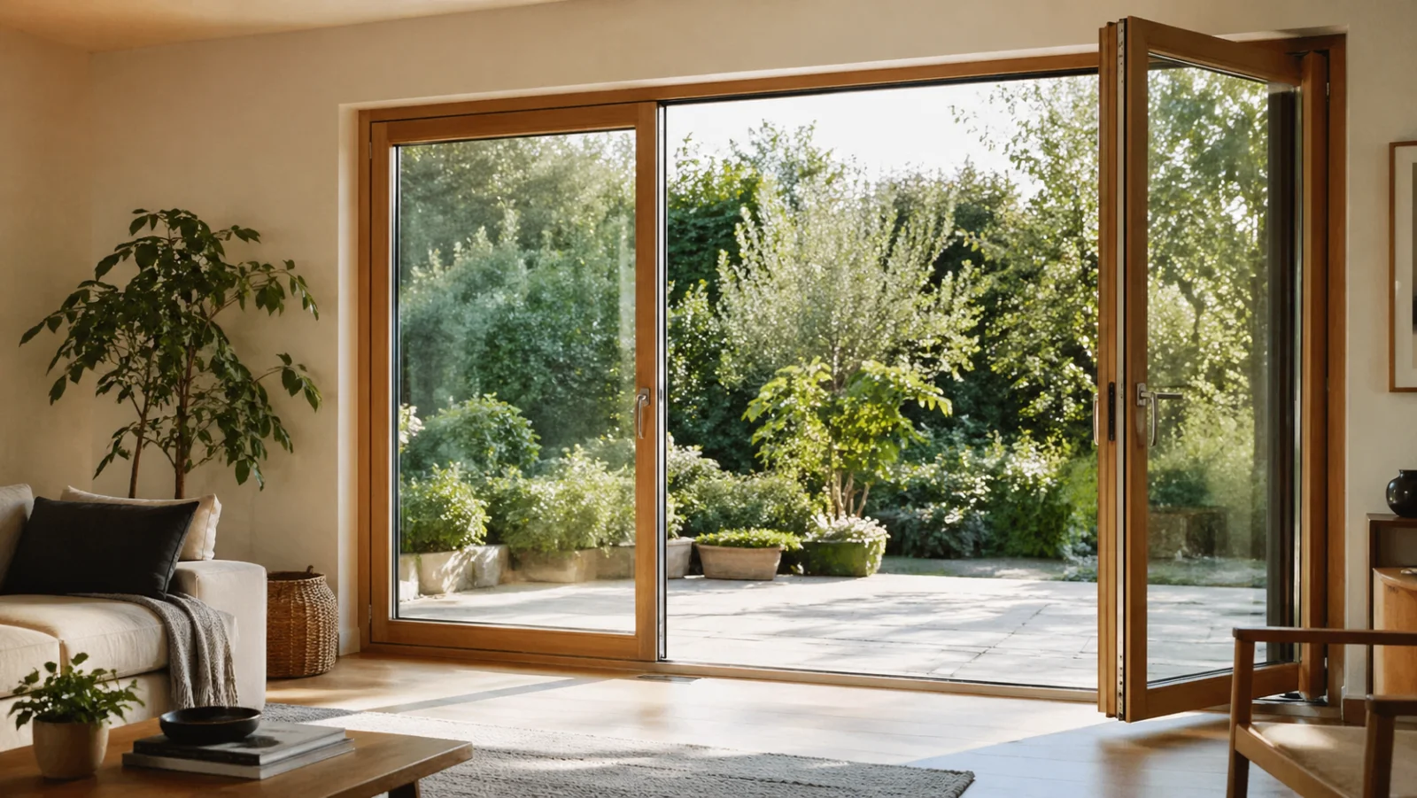 Hebeschiebetür mit grosser Glasflaeche zur Terrasse - Schiebetür Haus