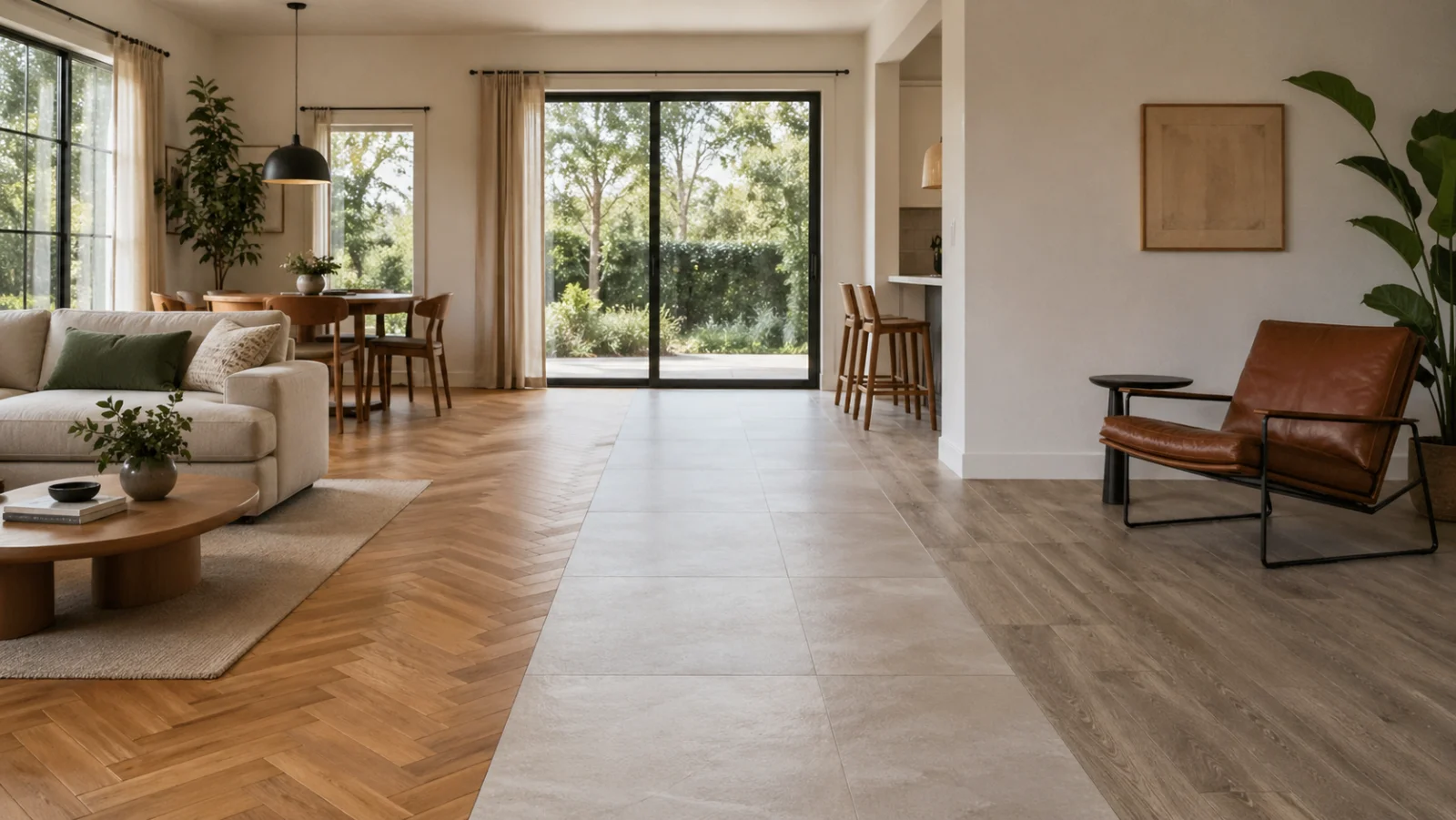 Designboden in Holz-Optik im modernen Wohnzimmer - Vinyl Designboden